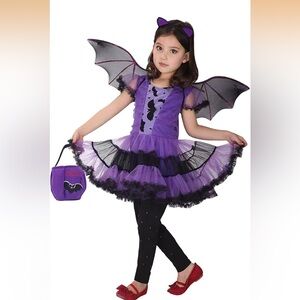NWT Purple Bat Wing Kids Costume  Cosplay 7-9 years Dress Wings Headband Bag